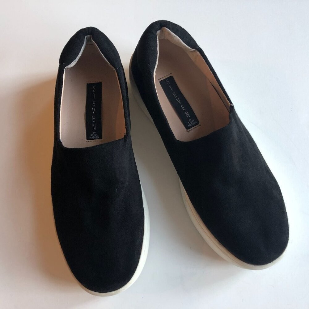 Steven By Steve Madden Womens Black Suede Hilda Platform Slip-On Sneakers Size 8
